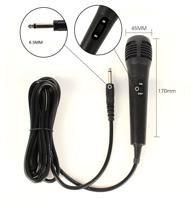 Micro karaoke có dây - mic karaoke có dây jack cắm 6.5mm thích hợp với tất cả loại loa karaoke KM-S1,KM-S2, P88, P89