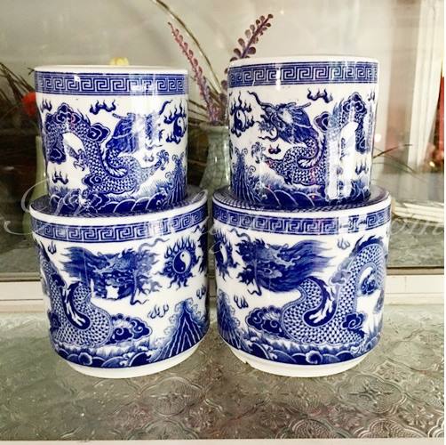 Lư hương gốm Trụ/Tròn Rồng xanh