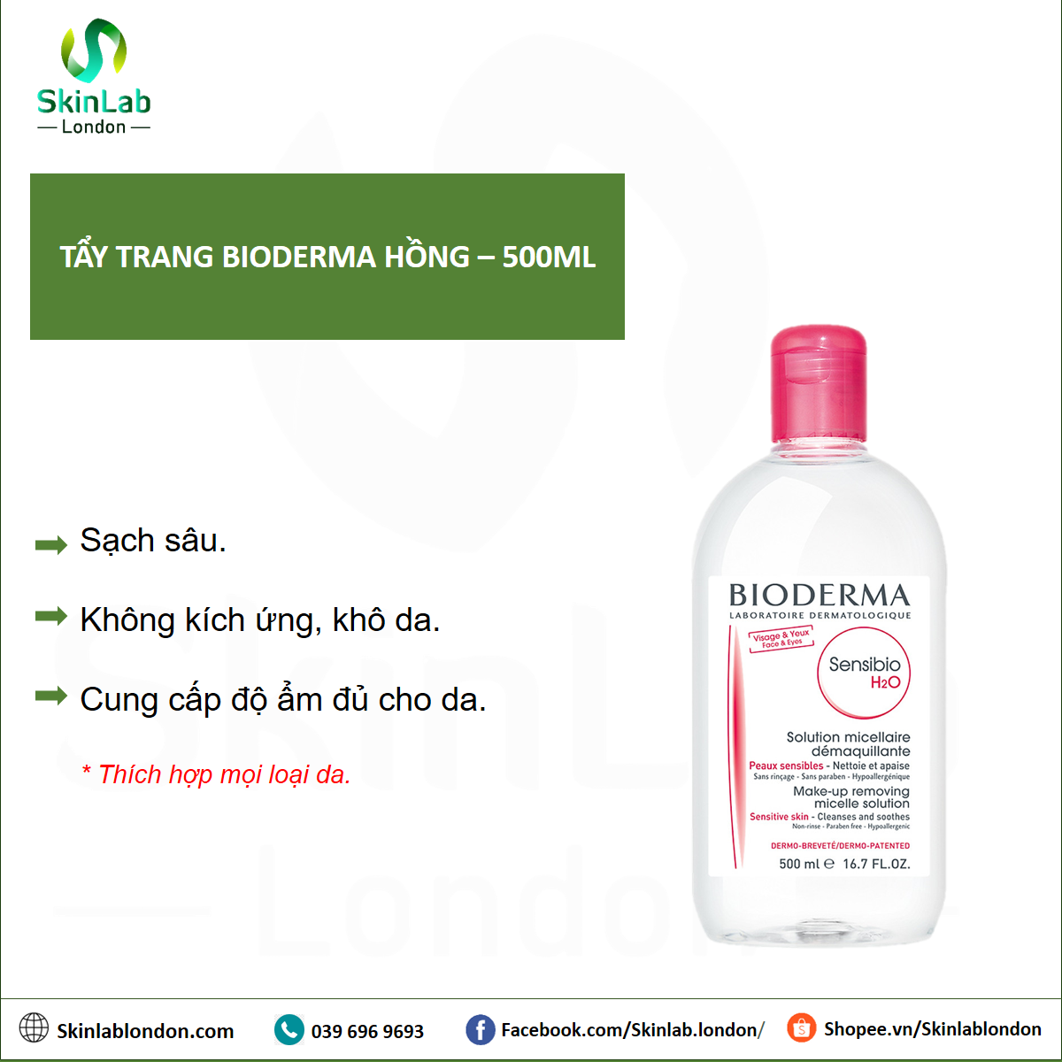 NƯỚC TẨY TRANG BIODERMA - 500ML (BILL Anh)