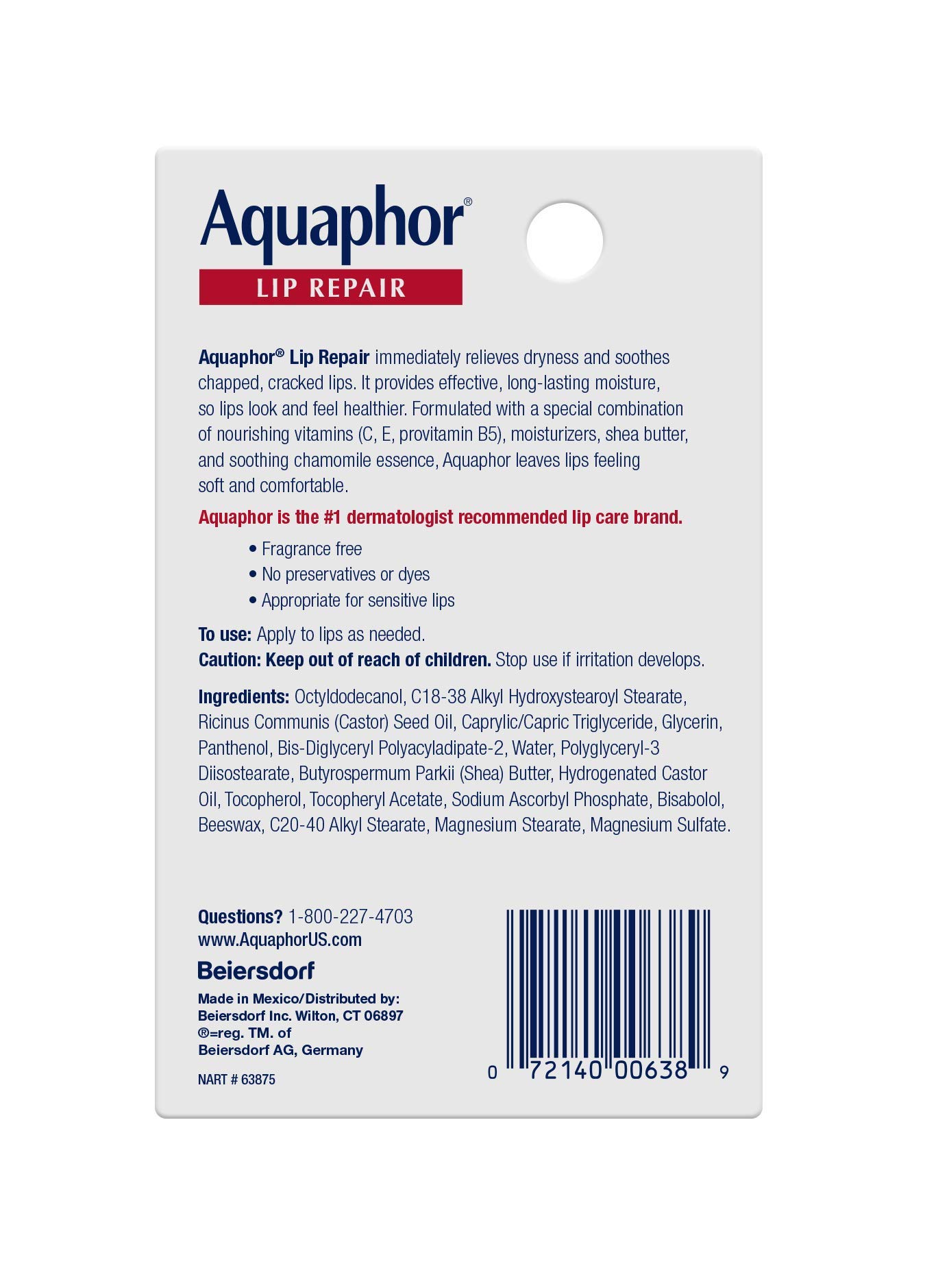 Son Dưỡng Môi Aquaphor Lip Repair 10ml [Bill Mỹ]