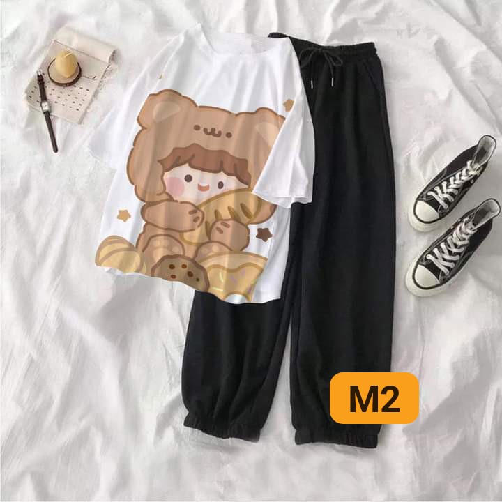 (sỉ lẻ quần áo)Sét 2 món áo thun hình kèm quần đùi cute