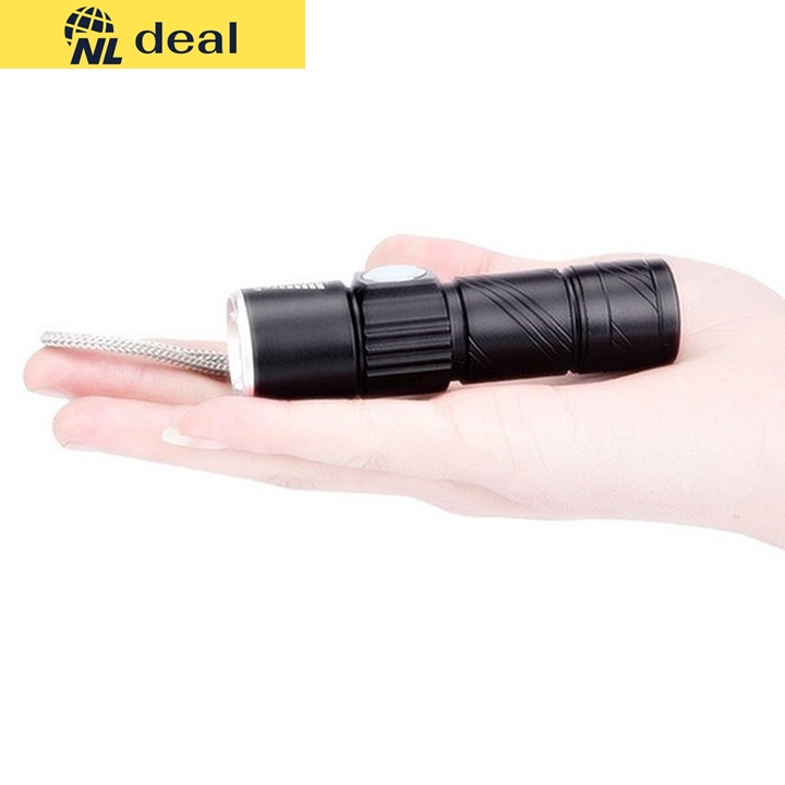 Nldeal đèn pin mini zoom siêu sáng pin sạc cổng usb chip led cree q5