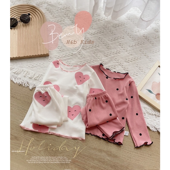 [SET BÉ GÁI] Bộ tăm gân trái tim/ chấm bi cực đẹp cho bé gái (8-18kg)