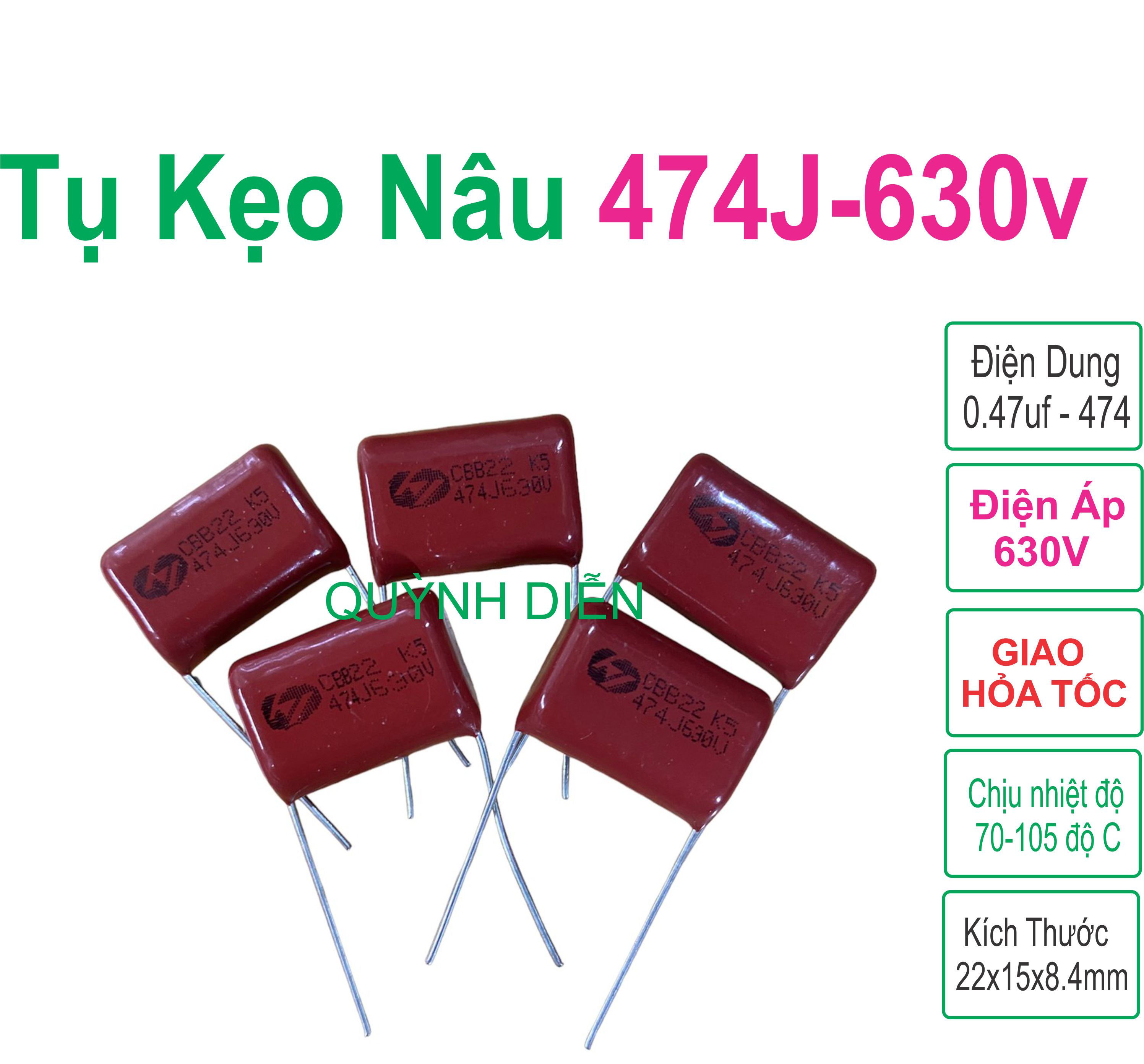 Combo 5 tụ kẹo nâu 474j 474k 630v cbb22 quỳnh diễn