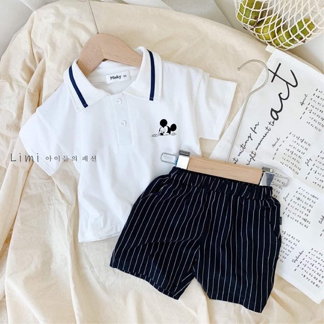 SET BỘ MICKEY POLO QUẦN KẺ CHO BÉ