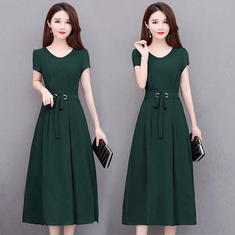 [HCM]Đầm xòe nữ dáng dài thắt nơ eo tay bó