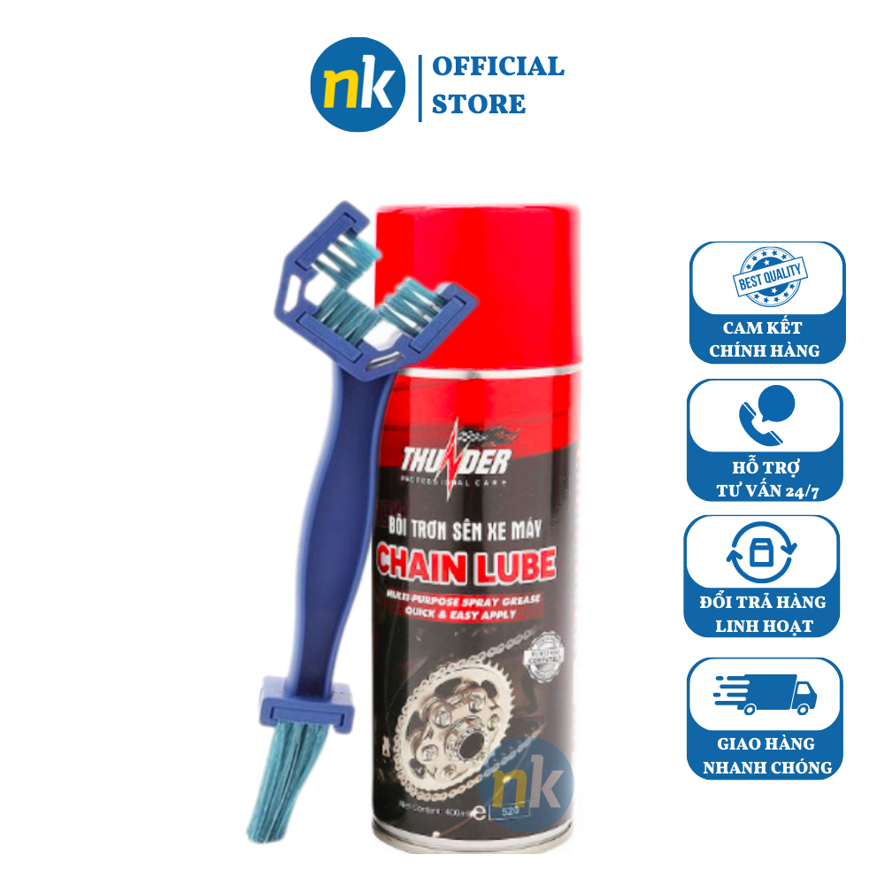 [HCM]Bộ Bàn chải vệ sinh sên và Chai xịt dưỡng sên Thunder Chain Lube 400ml
