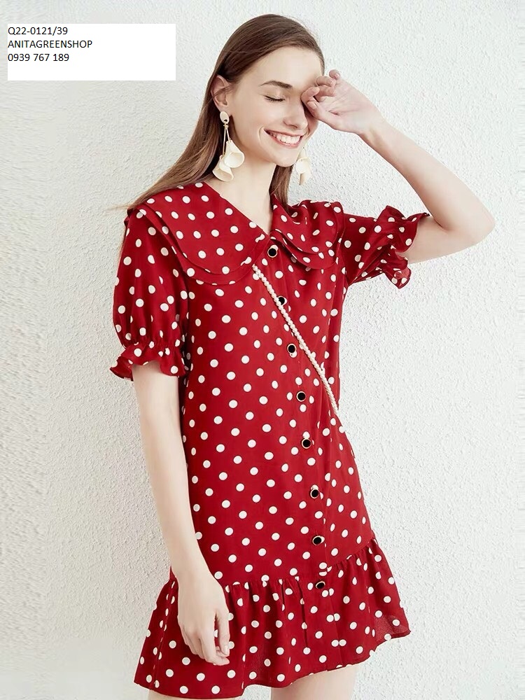 đầm xòe chấm bi thiết kế (thời trang anitagreenshop) Q22-0121