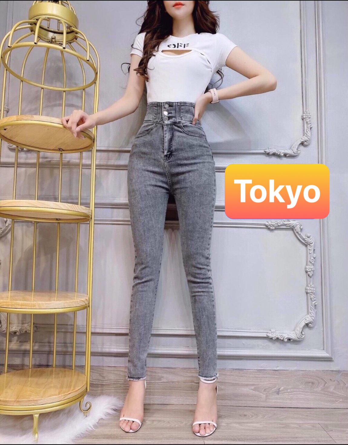 QUẦN JEAN NỮ XÁM BẠC 3 CÚC KIỂU NHẬT BẢN HOKAIDO LƯNG CAO NÂNG MÔNG CAO CẤP DB-1069 TOKYO FASHION