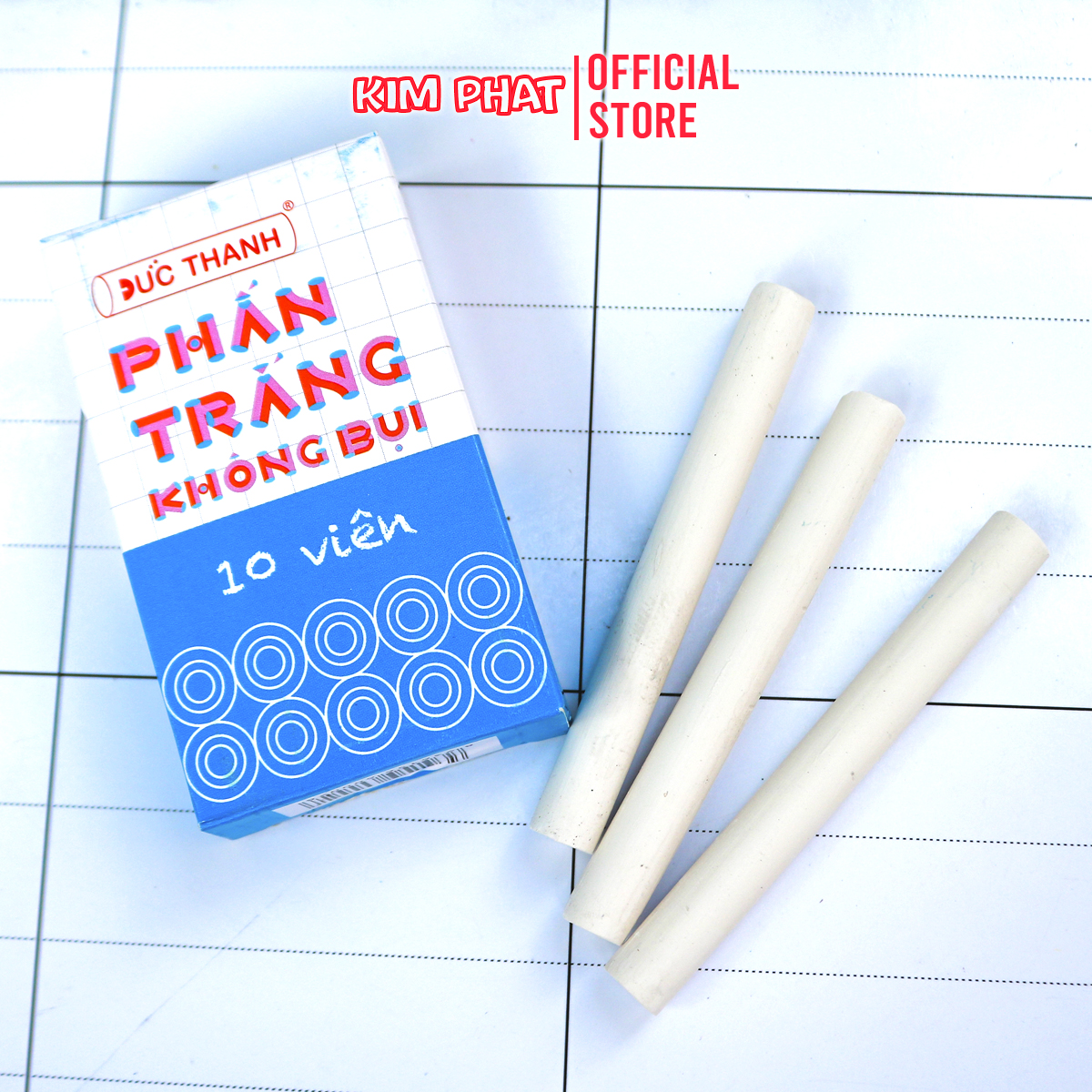 Hộp 10 Viên Phấn viết bảng màu trắng không bụi Đức Thanh Hộp Xanh