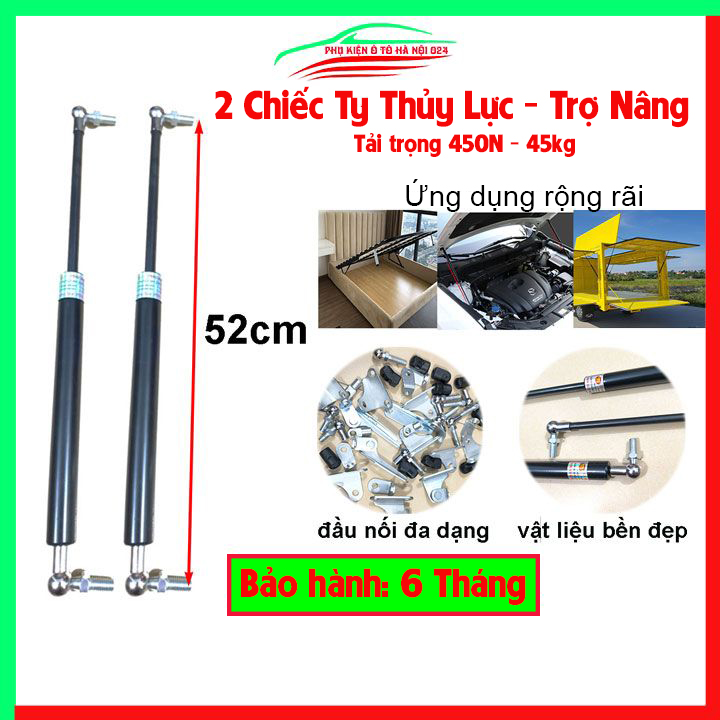 Bộ 2 ty thủy lực, ben hơi dài 52cm chịu lực 450N-45kg/1 cây chống nắp capo, cốp ô tô, cánh cửa công nghiệp trợ nâng, trợ lực tốt
