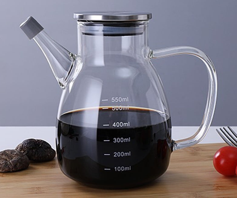 Bình đựng gia vị lỏng, dầu ăn, mắm, dầu oliu... nắp inox vòi cao có nắp đậy silicon 550ml