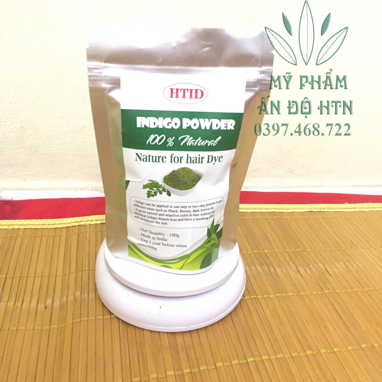 Bột nhuộm tóc indigo- lá chàm màu xanh đen 100g