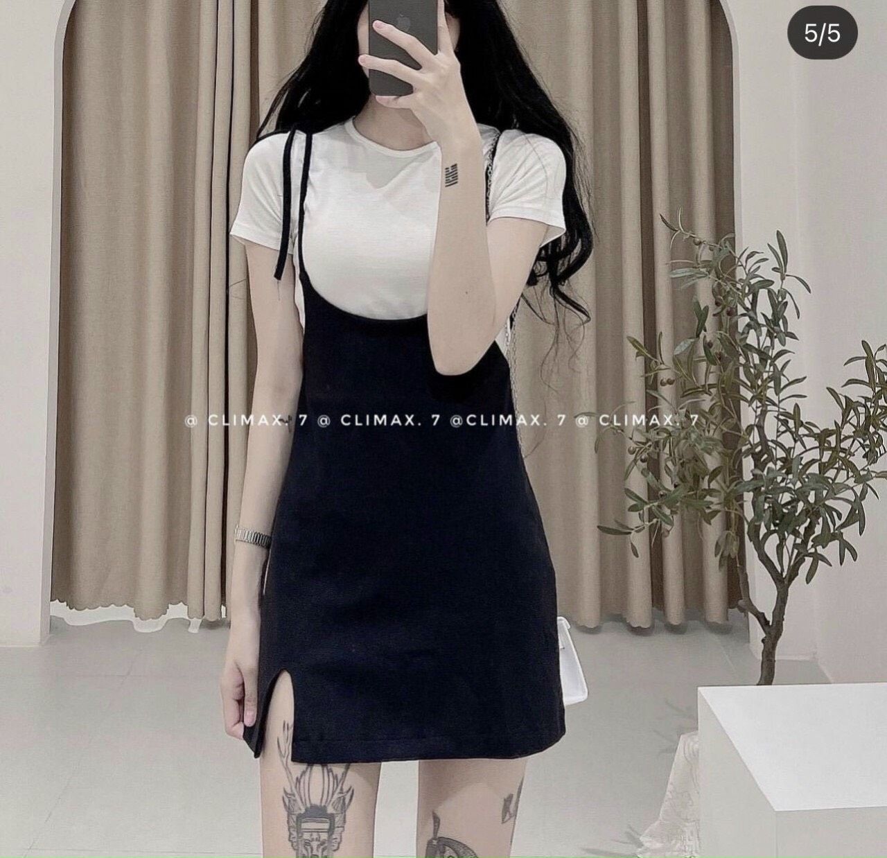 Set áo thun trơn kèm đầm yếm xinh xắn tiểu thư na55