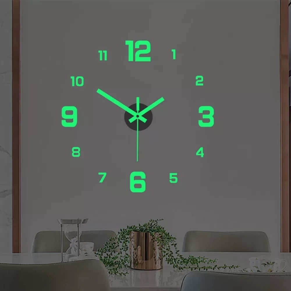 ❣ lj8.14 đồng hồ dán tường dạ quang 3d trang trí nội thất độc đáo đẹp mắt diy