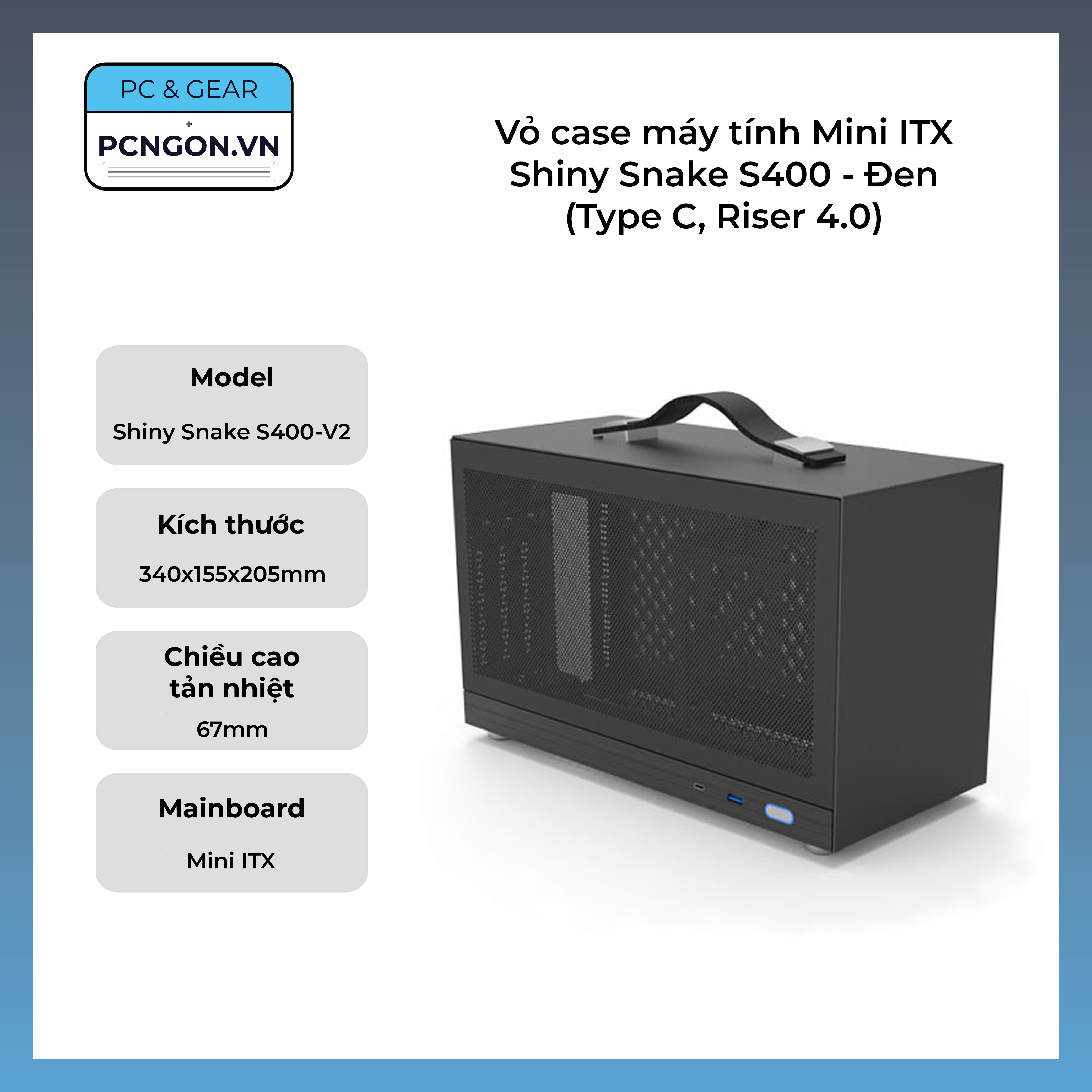 Vỏ case máy tính mini itx shiny snake s400 - đen