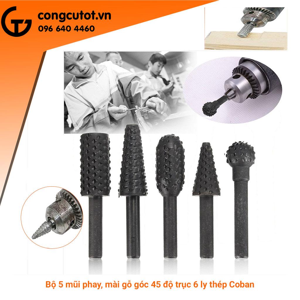 Bộ 5 mũi phay mài cắt gỗ đa năng