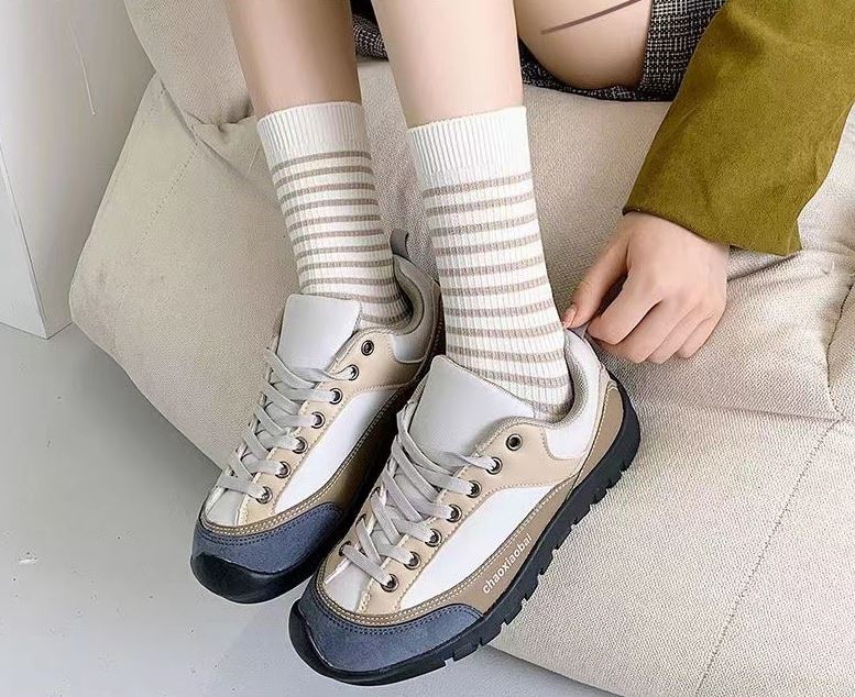 Set 5 Đôi Tất Vớ Nữ Cao Cổ Mix Gấu Kẻ