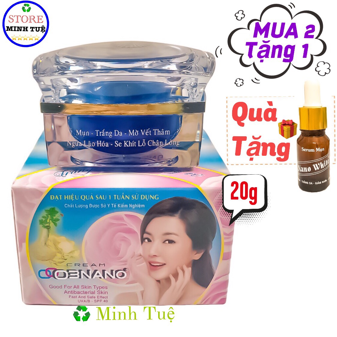 [HCM](Mua 2 tặng 1) -  Kem ngừa mụn, mờ vết thâm, làm trắng da, ngừa lão hóa, se khít lỗ chân lông giữ mãi nét đẹp trẻ trung Nano White( 20g )