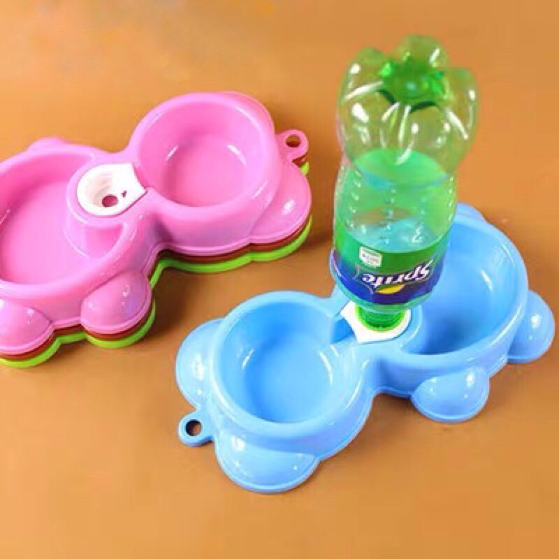 Bát Ăn Đôi Cho Chó Mèo Có Chỗ Gắn Bình- Hình Gấu