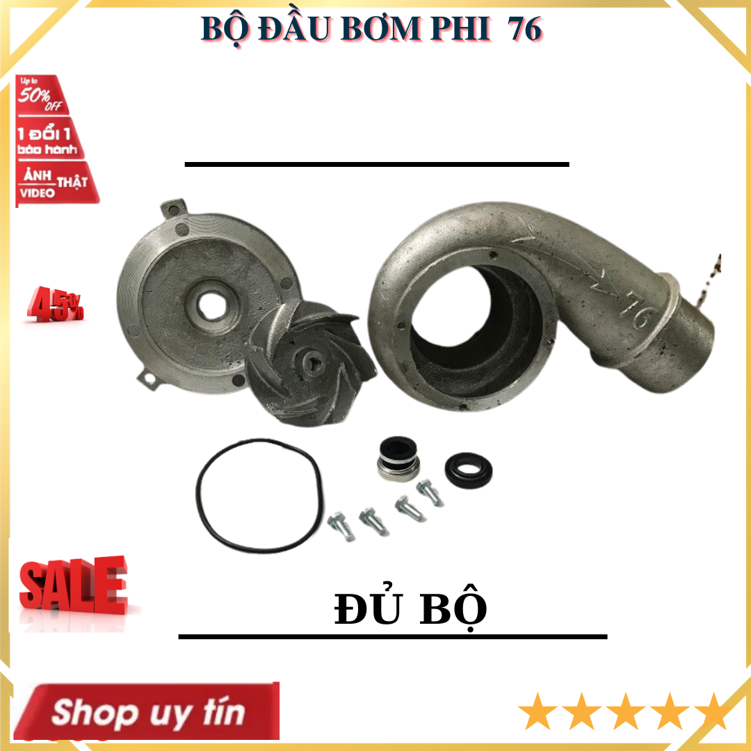 Bộ đầu bơm nước chế máy 750w ra ống 76mm đầy đủ zong phớt ốc ít