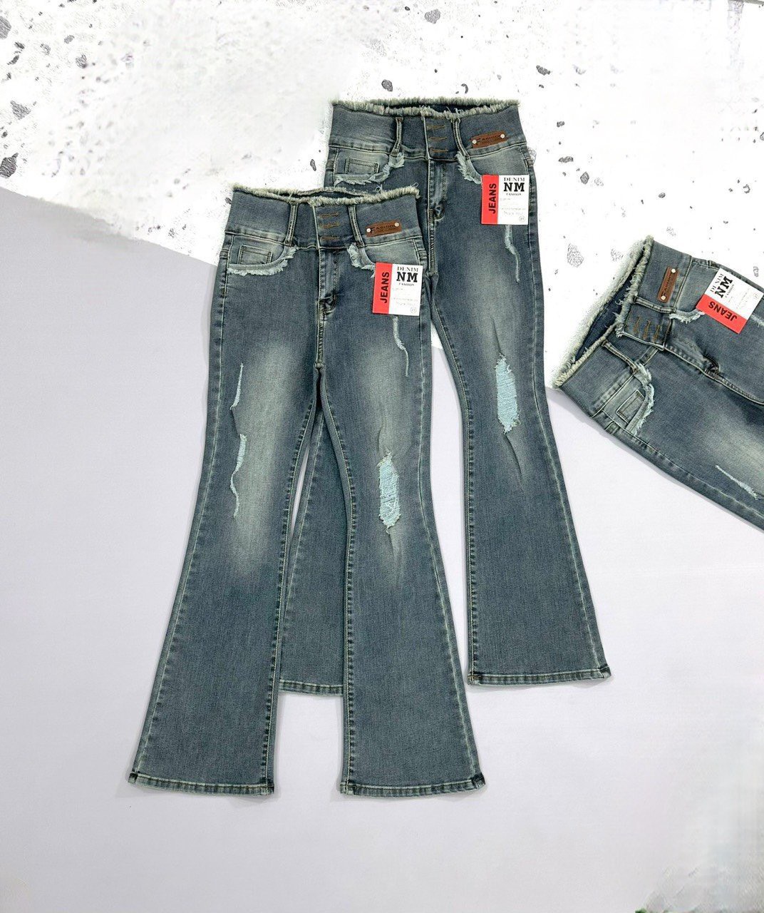 Quần jeans nữ ống loe dài lưng cao co giãn