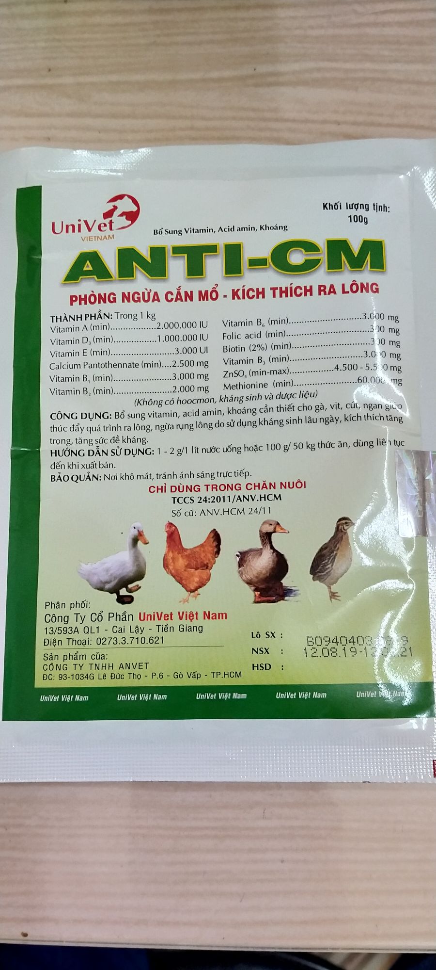 gà ra lông mạnh, chống cắn mổ 100gr