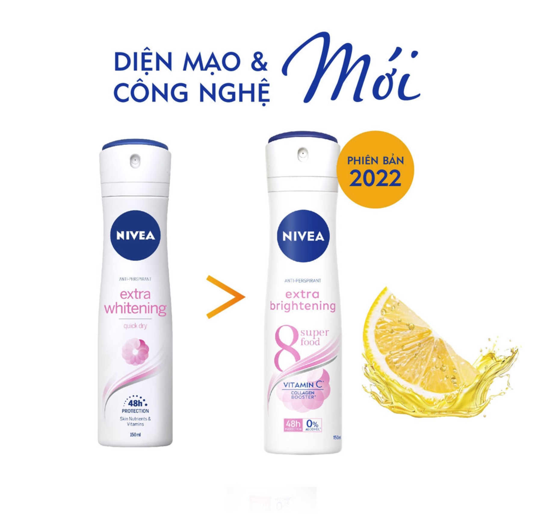 Xịt khử mùi nữ Nivea Extra Whitening, trắng mịn giúp mờ vết thâm (150ml)