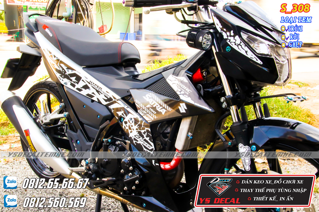 Tem xe Satria báo đốm đen trắng