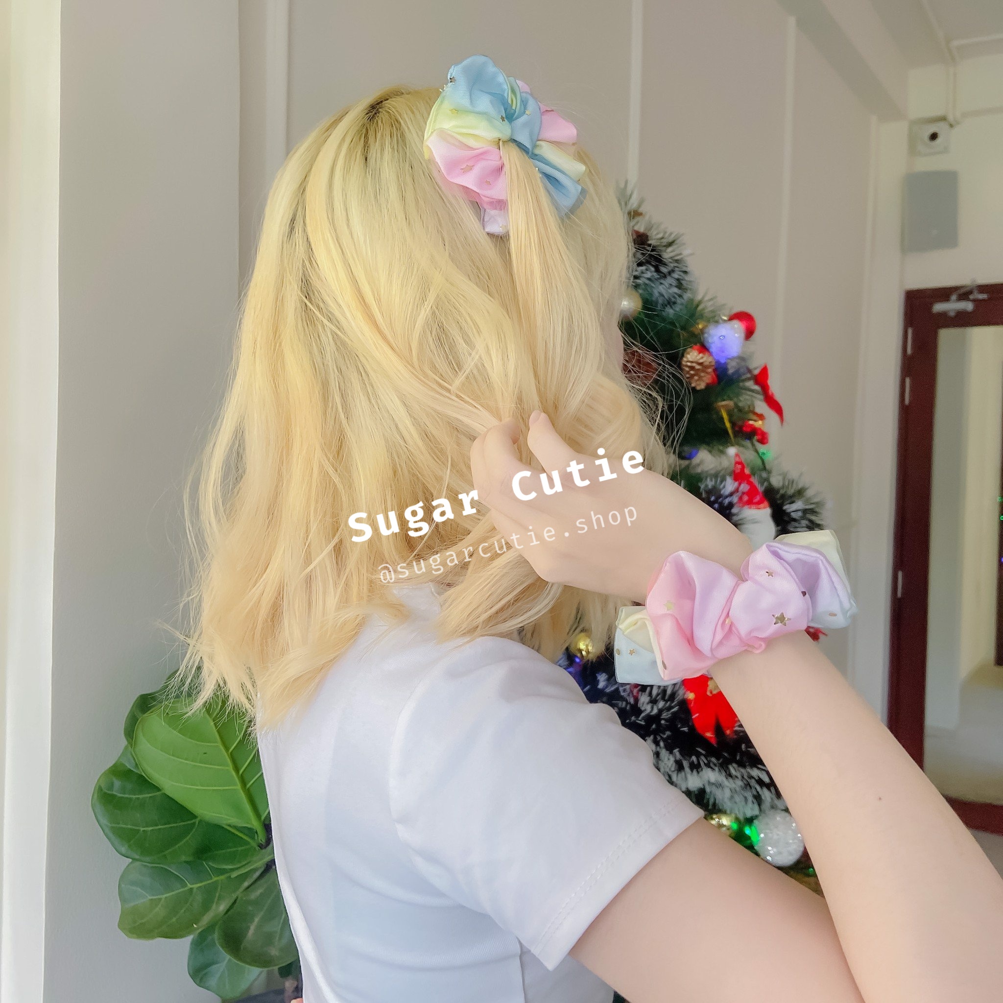 Scrunchies cột tóc Galaxy 2 lớp ombre buộc tóc