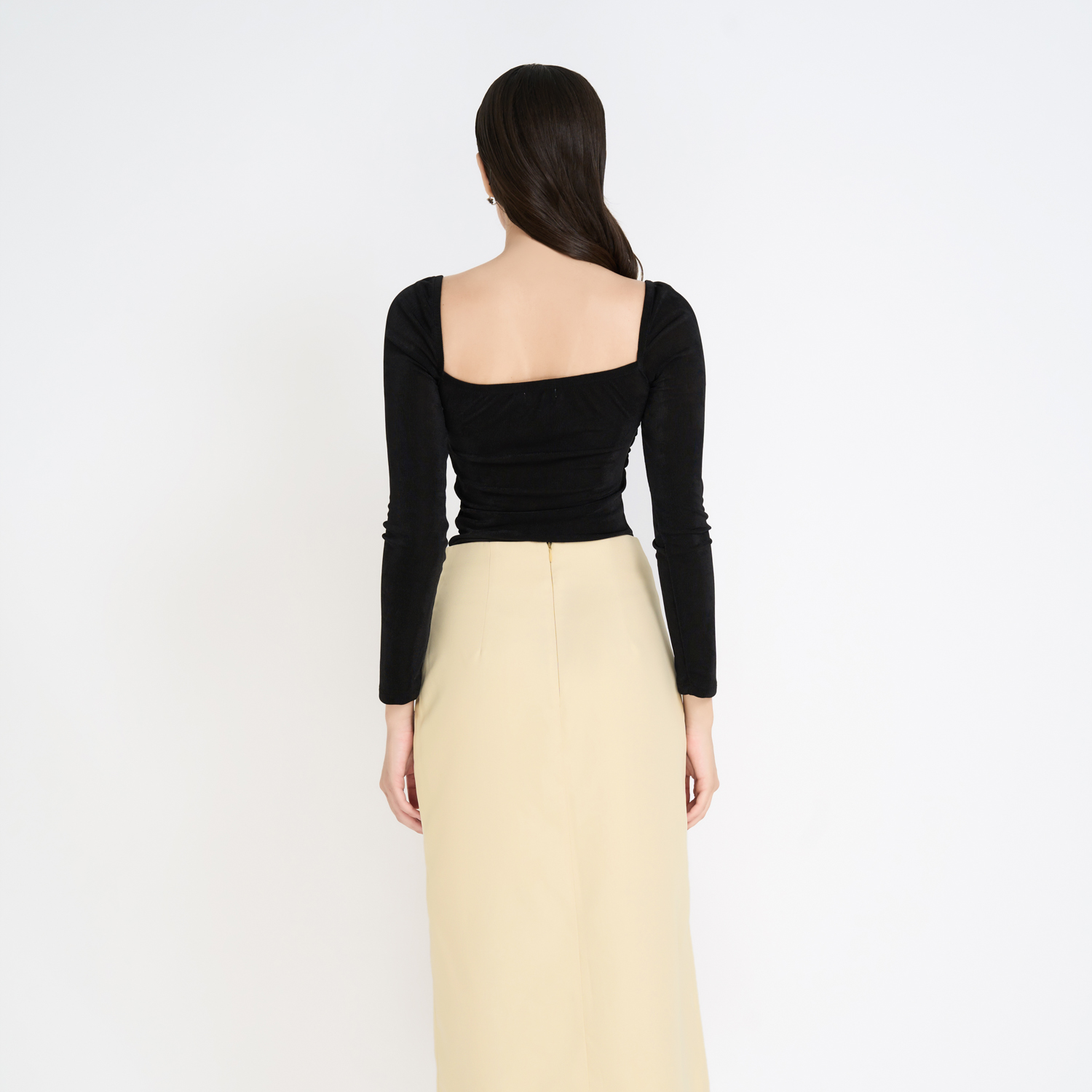 Chân váy midi cotton lạnh cột nhún Maybi