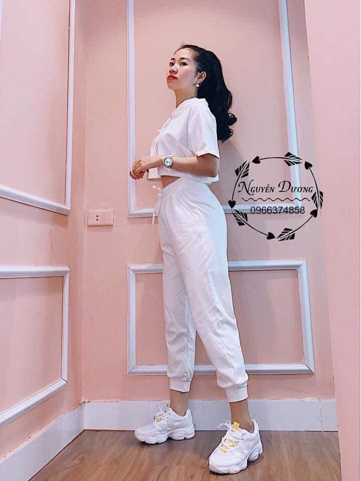 Sét Áo Thun Tay Ngăn Phối Mũ Form Croptop Kết Hợp Quần Dài Ống Túm Cực Chất TTS1038