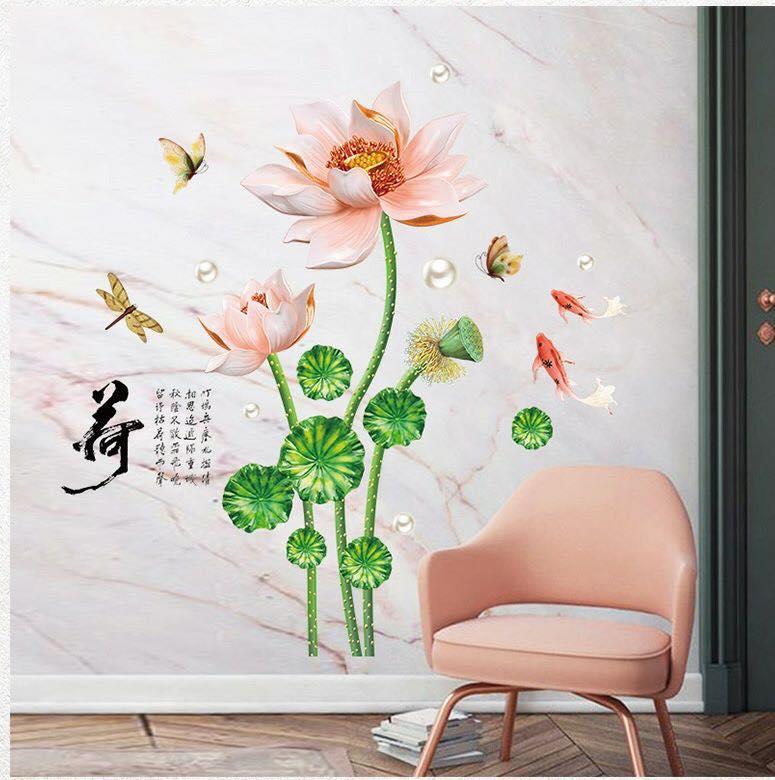 DECAL DÁN TƯỜNG HOA SEN NỤ HỒNG