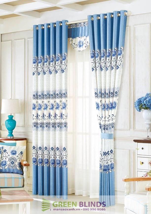 [HCM][RÈM CỬA GẤM 2 MẶT ] Rèm cửa sổ cửa chính đẹp hoa văn cam và xanh- Sẳn khoen- cắt ngắn chiều cao rèm miễn phí ( sản phẩm như hình 100%)