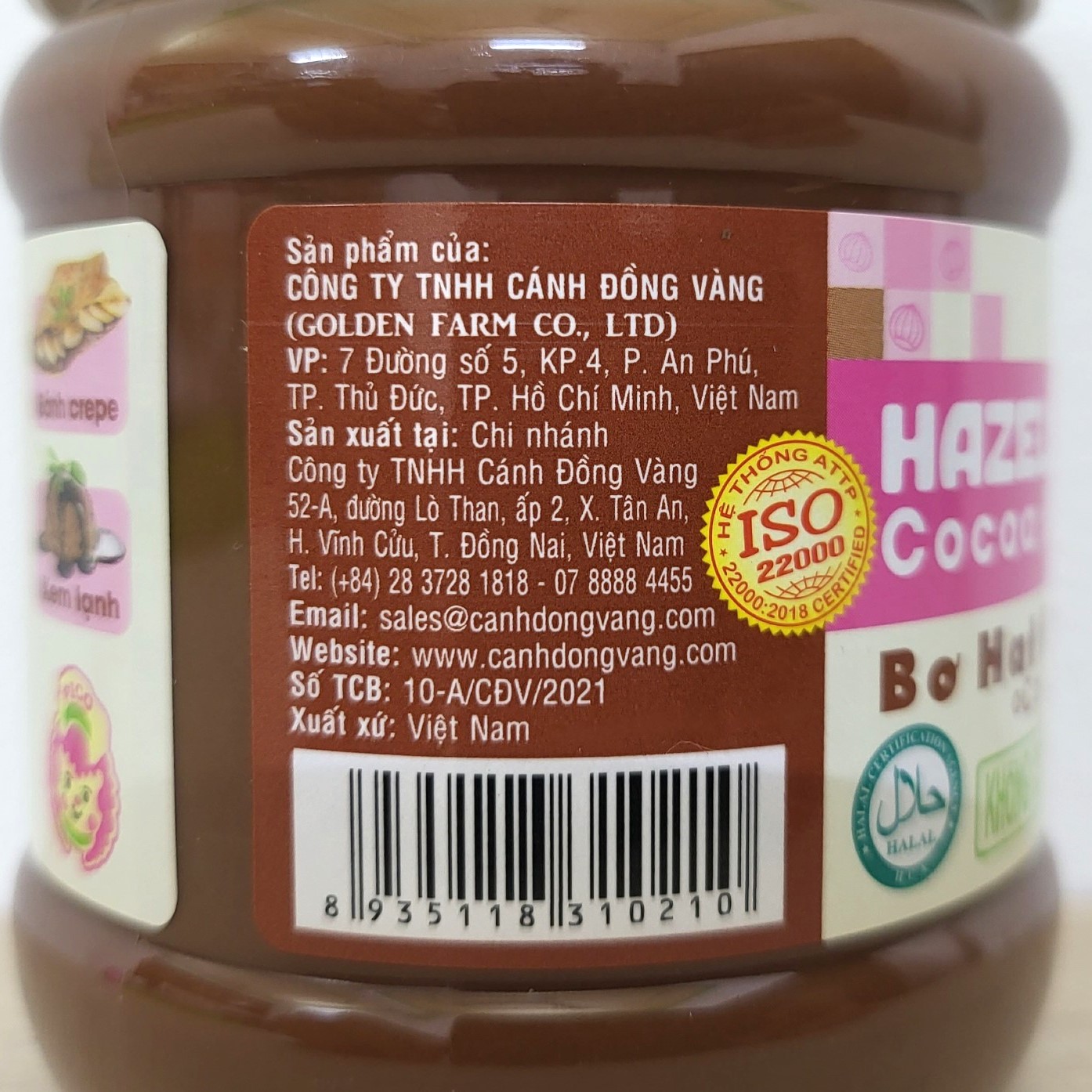 GOLDEN FARM (hộp 340g) BƠ HẠT PHỈ CA CAO Hazelnut Cocoa Butter (HALAL)
