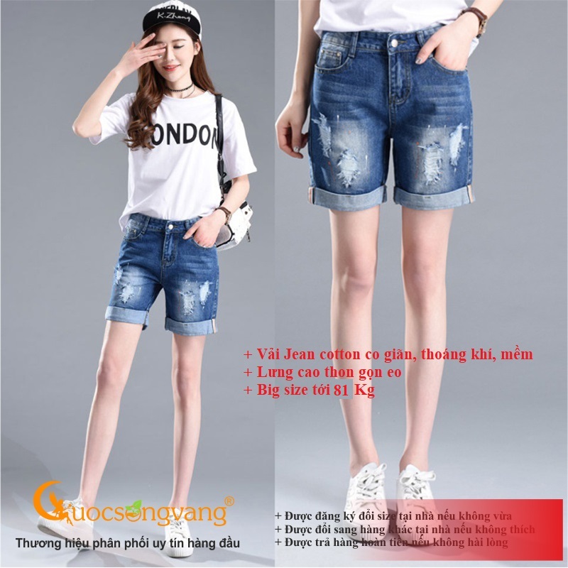 Quần short jean nữ mài rách quần short jean cotton GLQ035