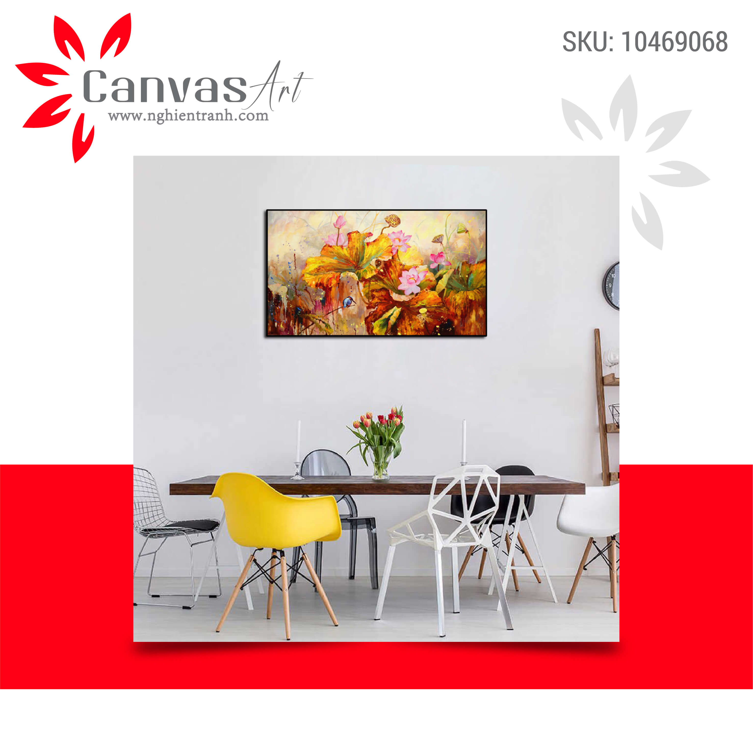 Tranh treo tường hoa sen in trên canvas có khung, trang trí phòng khách, phòng ngủ (#10469068)