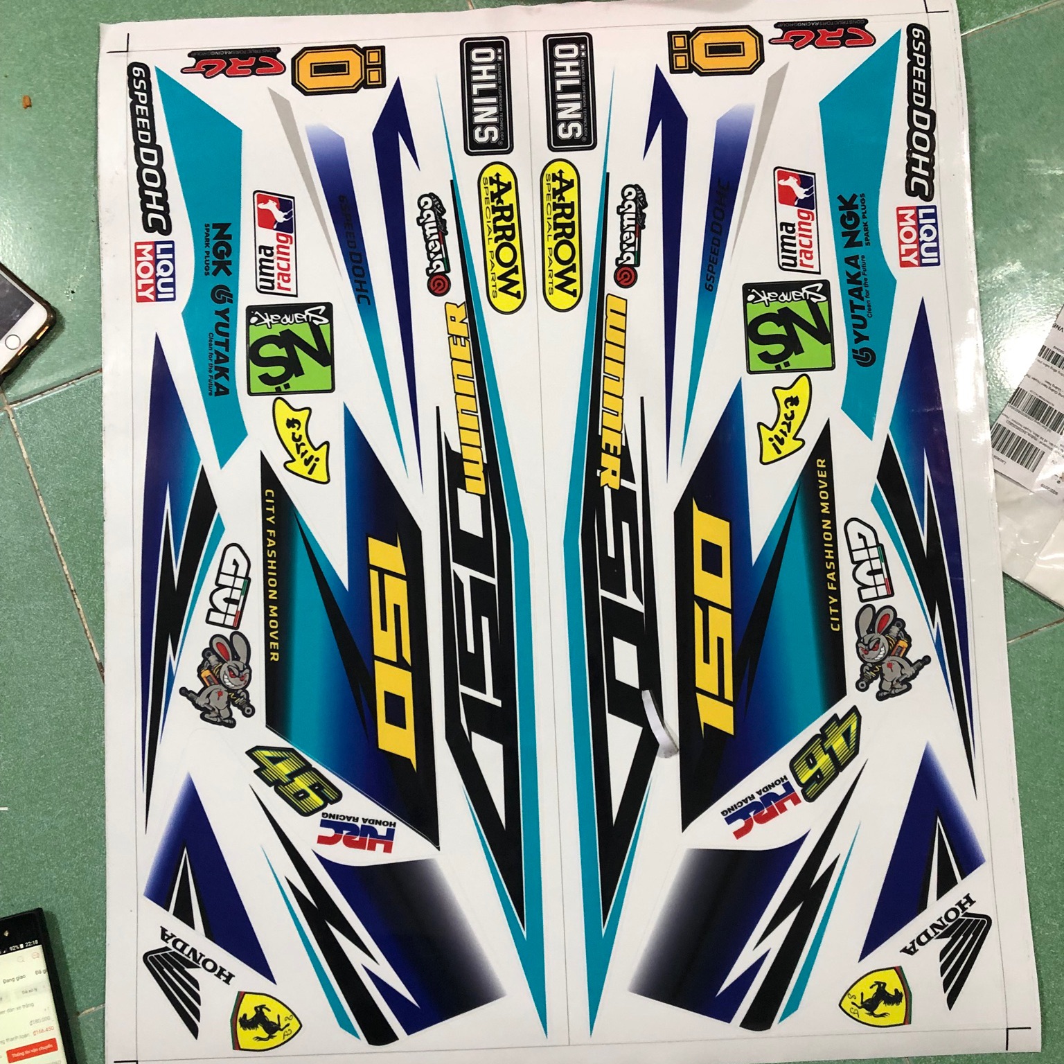 Tem rời winner 150 dán xe trắngtem