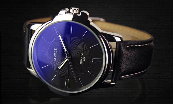 Đồng hồ nam dây da yazole 332 (Đen Bạc Đen)