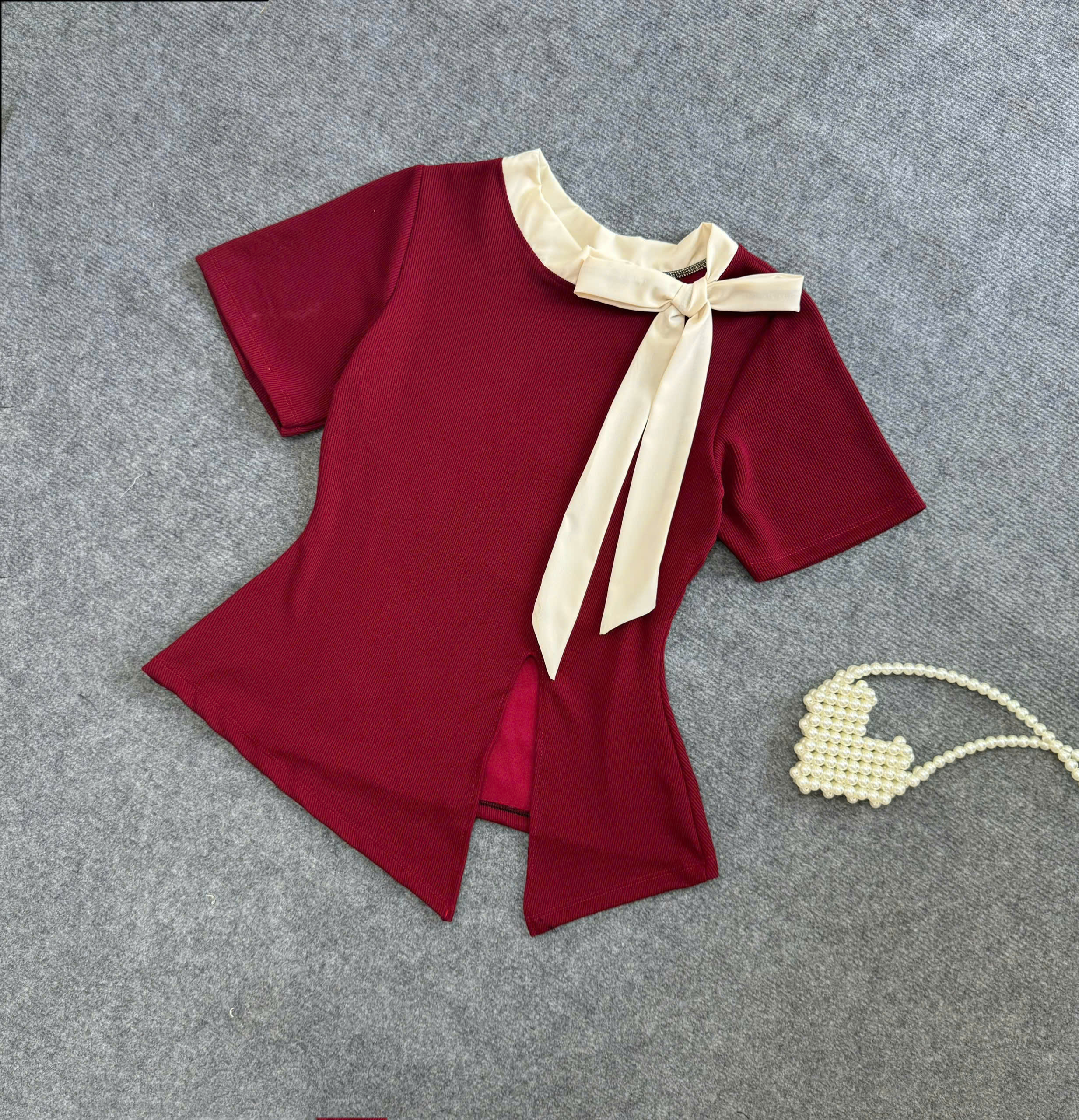 Set bộ Bigsize Nữ tiểu thư áo kiểu cột nơ xẻ tà kèm chân váy dài hai lớp qua gối co giãn thoải mái thanh lịch- SET848