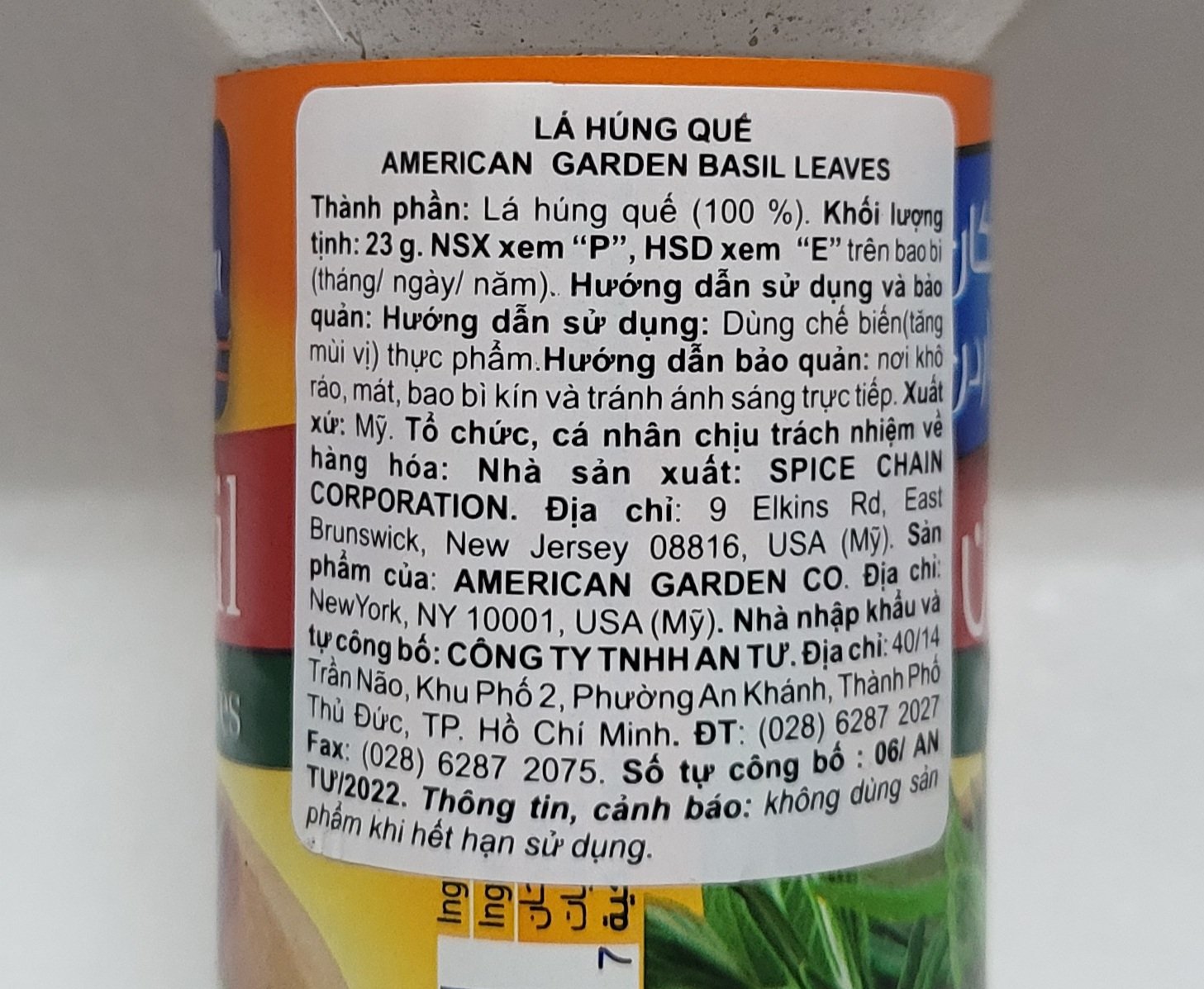 [Lọ 23g] LÁ HÚNG QUẾ [USA] AMERICAN GARDEN Basil Leaves (atu)