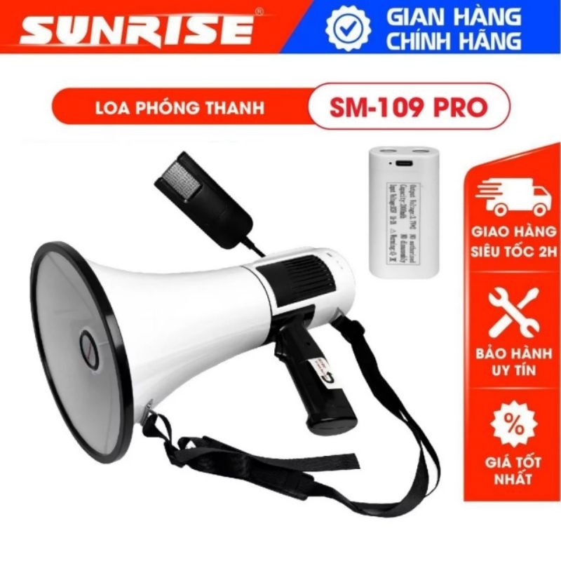 Loa phóng thanh cầm tay công suất lớn 100w Sunrise SM-109Pro phát mp3, bluetooth, usb, thẻ nhớ - sunrise SM-109 Pro