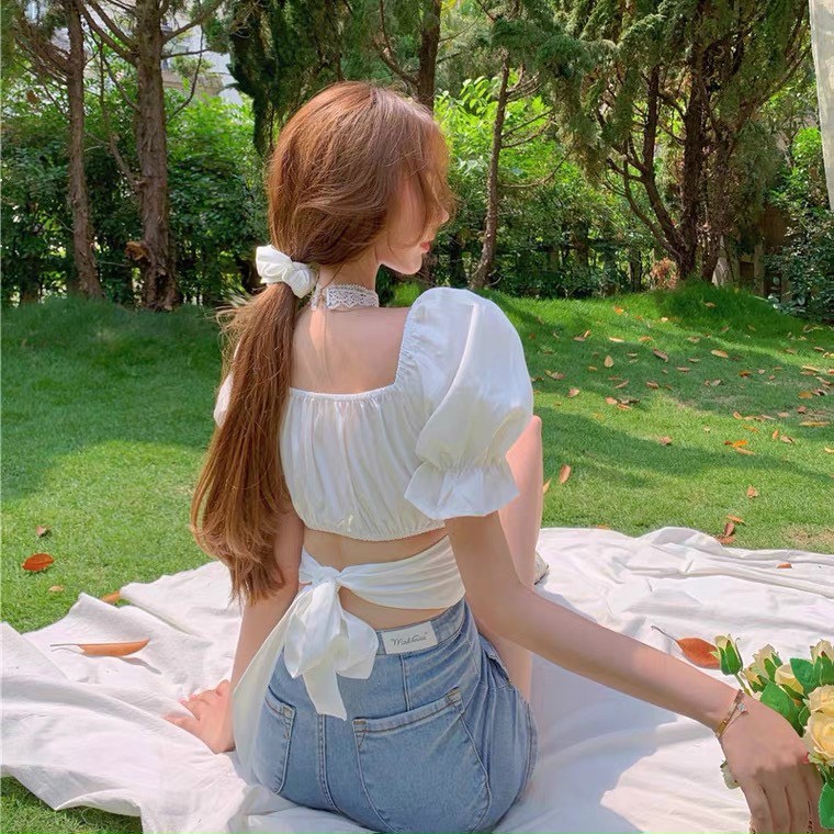 Ao Croptop Trễ Vai Nơ Lưng Tay Ngắn A5170