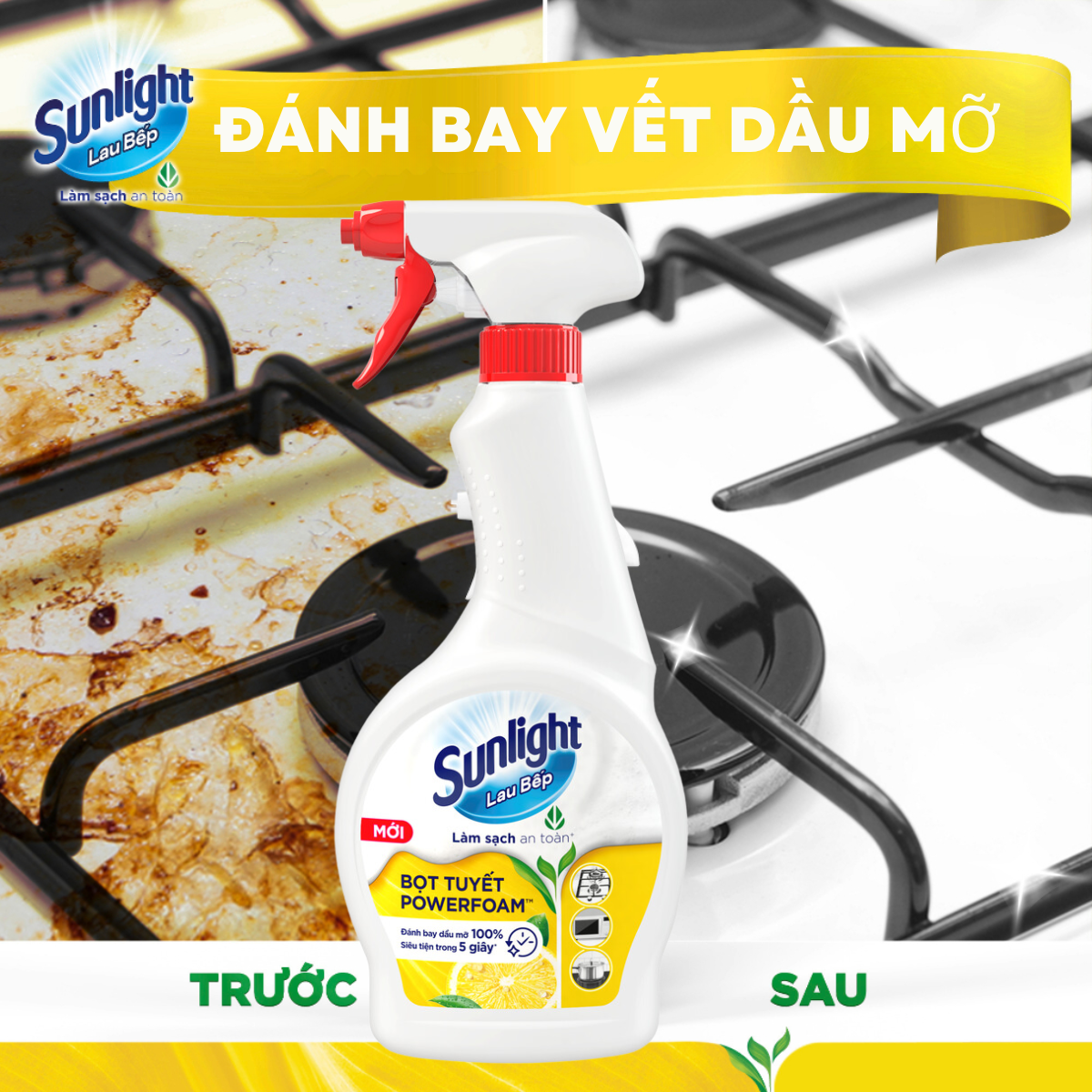 Nước Xịt Sunlight Lau Bếp Lau Bếp Bọt Tuyết POWERFOAM - Chai 500ML