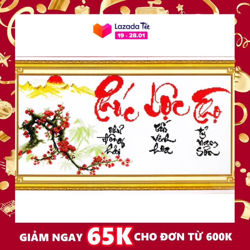 Tranh thêu Phúc Lộc Thọ 51357 chưa thêu