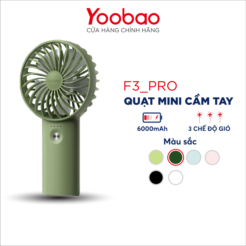 Quạt sạc tích điện mini cầm tay có thể đặt bàn kiêm pin sạc dự phòng Yoobao F3 Pro 6000/5000mAh   - Chính Hãng Yoobao