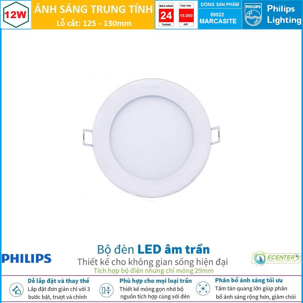 Đèn led âm trần 12w philips downlight 59522 marcasite d125