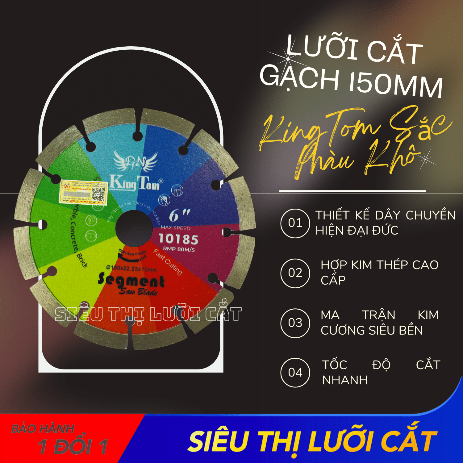 Lưỡi Cắt Gạch 150mm KingTom Sắc Màu Khô - Chuyên Bê Tông, Đá Hoa Cương