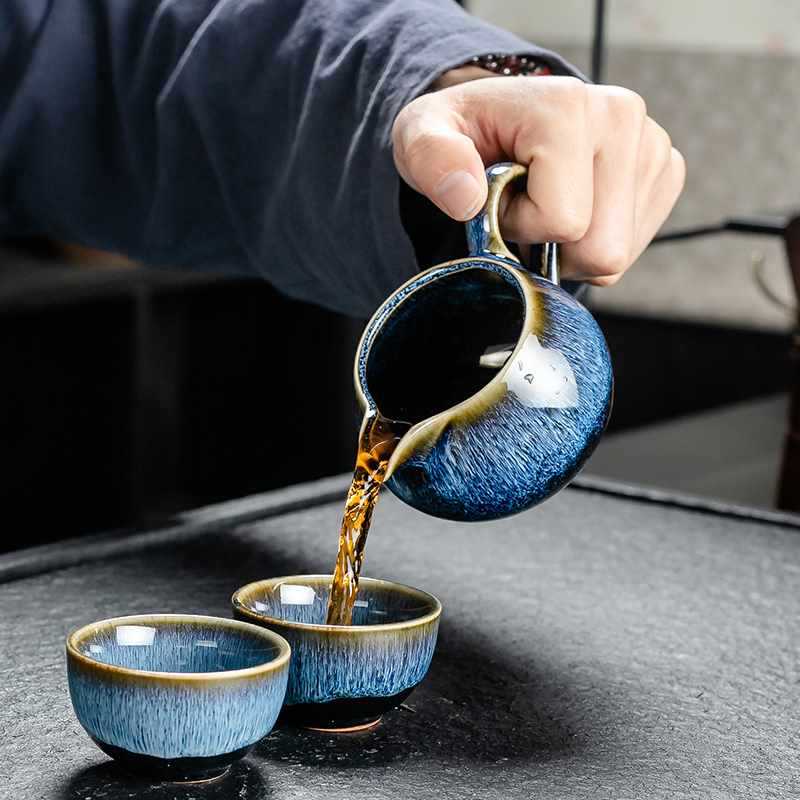 Bộ ấm chén trà gốm sứ men hỏa biến cao cấp