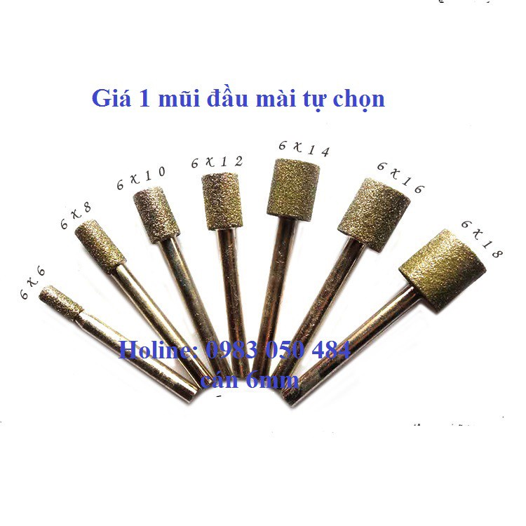 Đầu mài kim cương mũi trụ siêu cứng trục 6mm hay đầu mài hợp kim mũi trụ trục 6mm